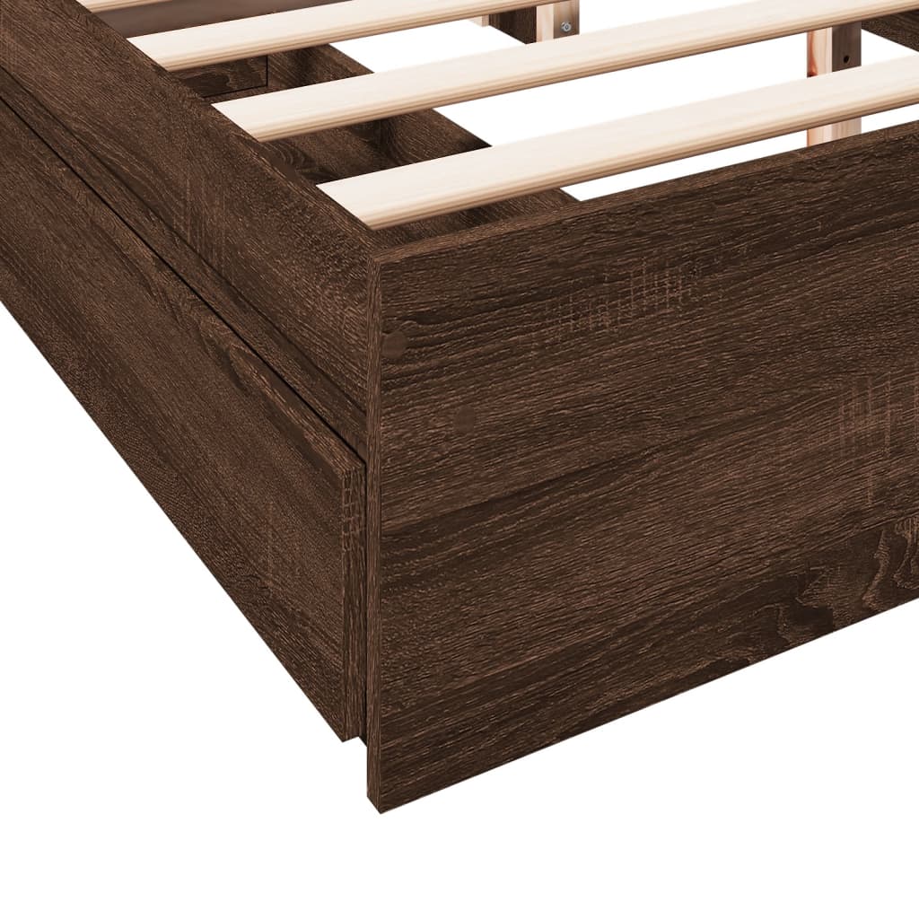 vidaXL Cama con cajones madera ingeniería marrón roble 160x200 cm