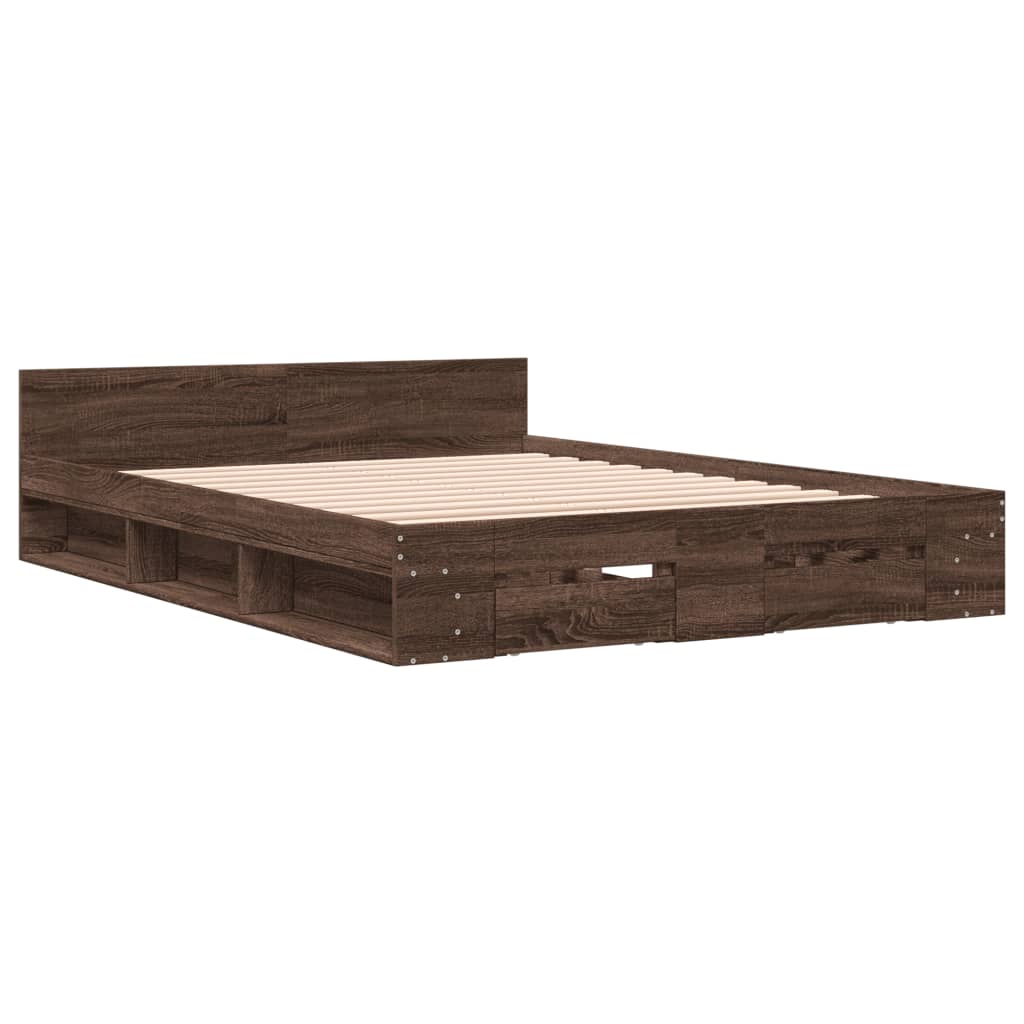 vidaXL Cama con cajones madera ingeniería marrón roble 160x200 cm