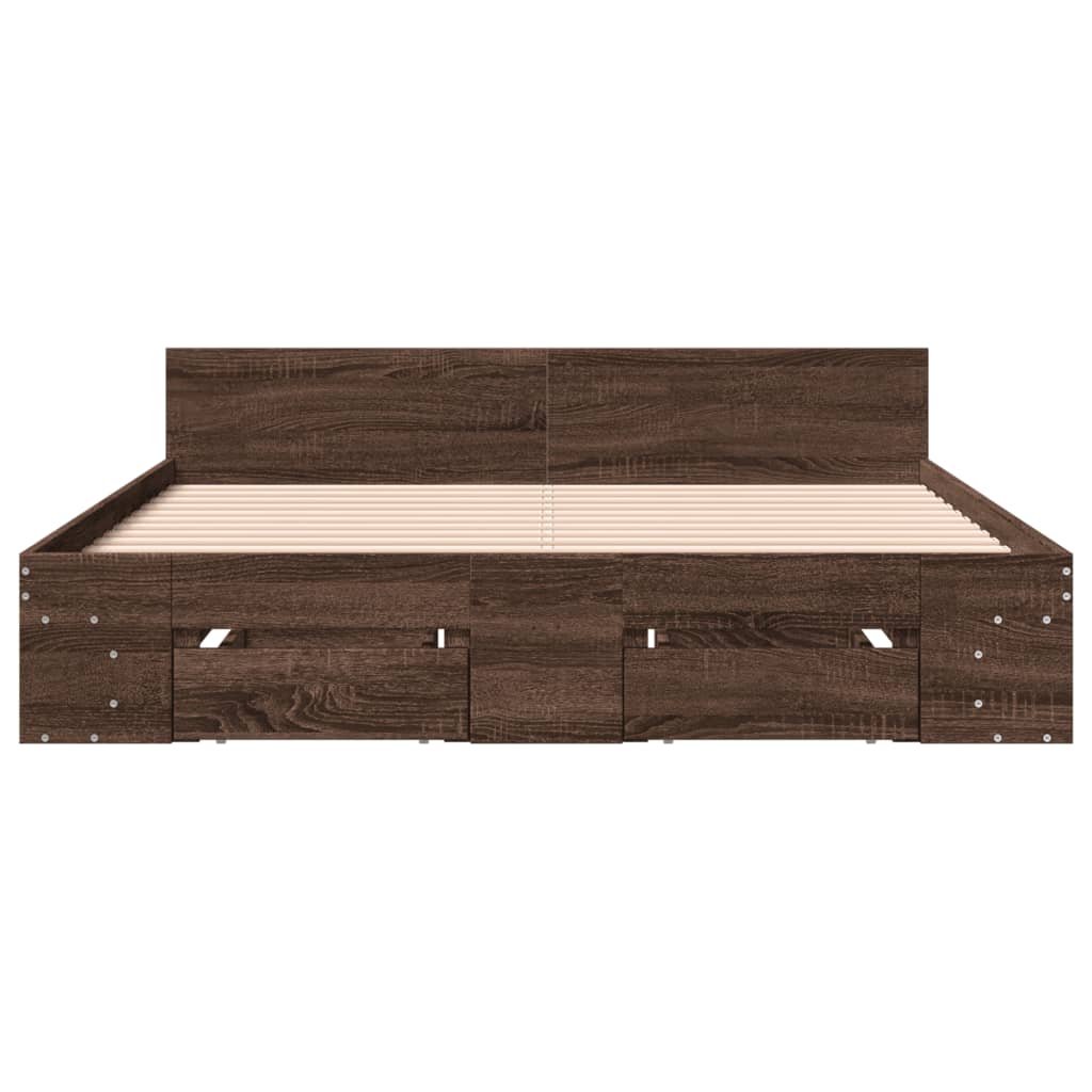 vidaXL Cama con cajones madera ingeniería marrón roble 160x200 cm