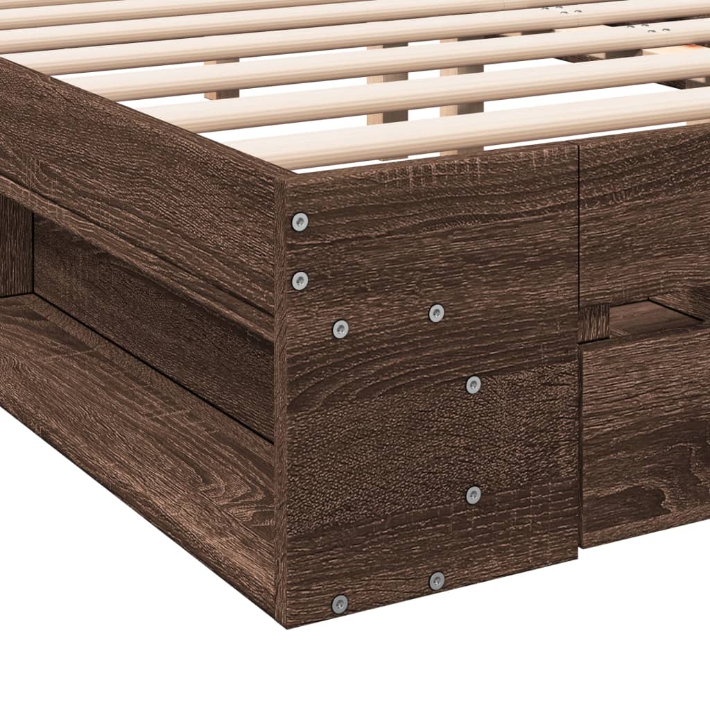 vidaXL Cama con cajones madera ingeniería marrón roble 160x200 cm