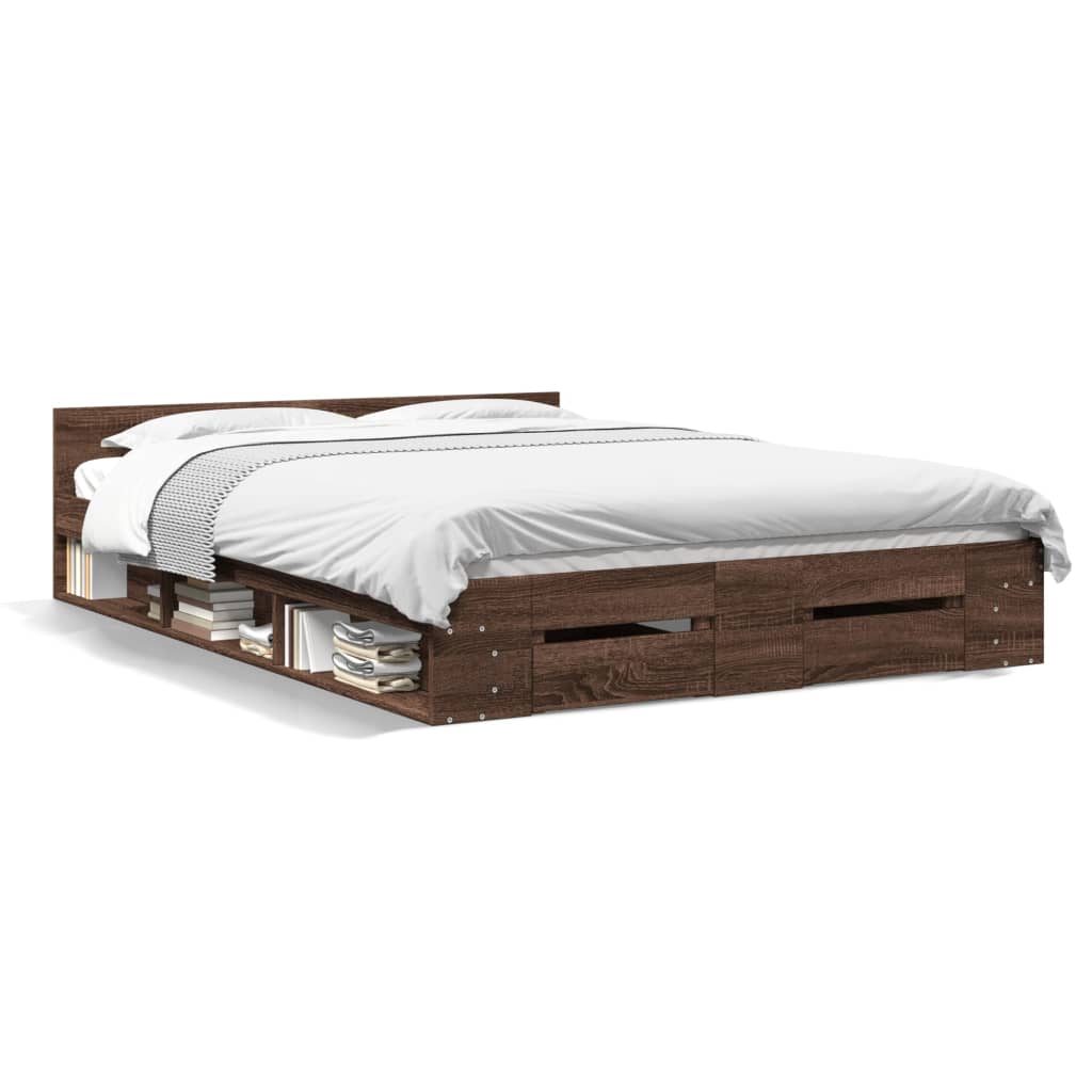 vidaXL Cama con cajones madera ingeniería marrón roble 160x200 cm