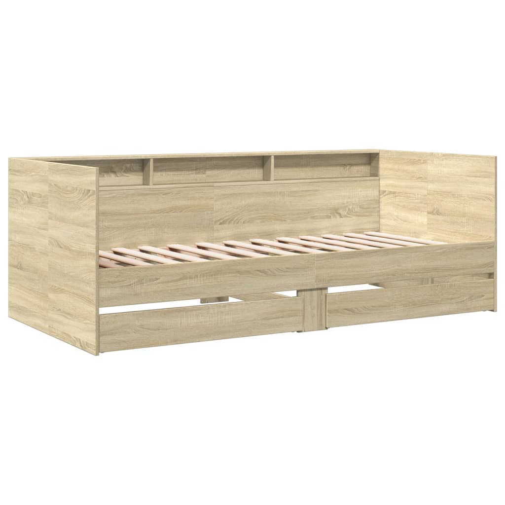 vidaXL Tumbona con cajones madera ingeniería roble Sonoma 90x200 cm