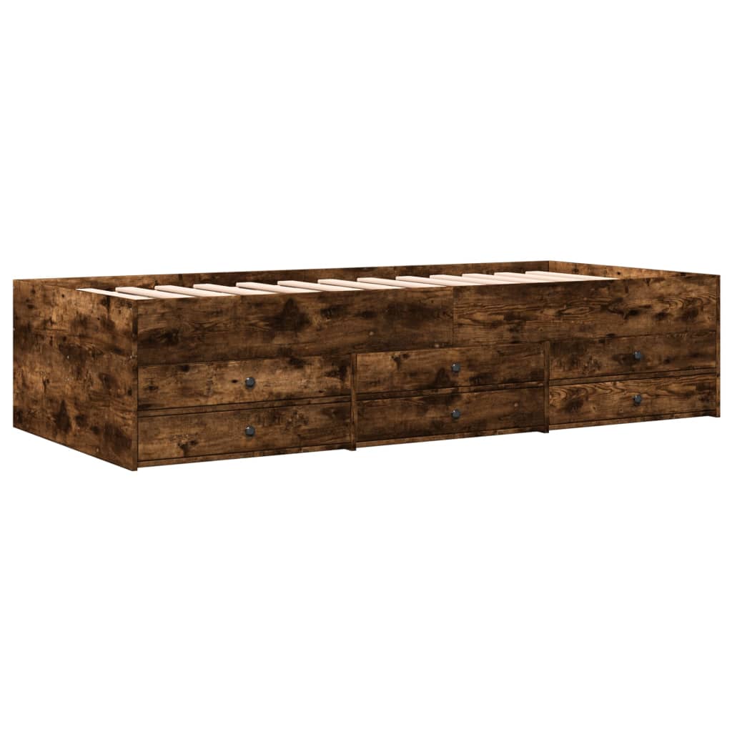 vidaXL Tumbona con cajones madera ingeniería roble ahumado 100x200 cm