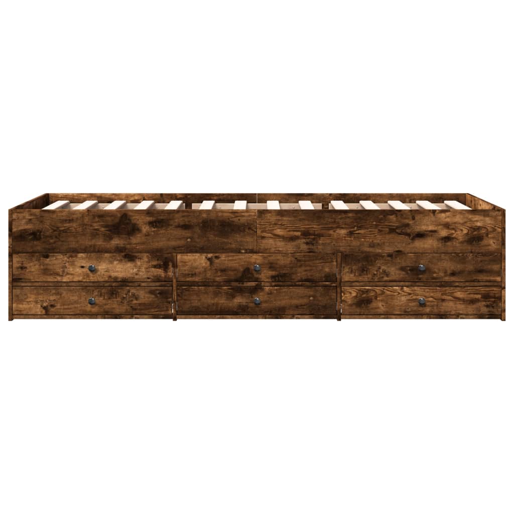 vidaXL Tumbona con cajones madera ingeniería roble ahumado 90x200 cm