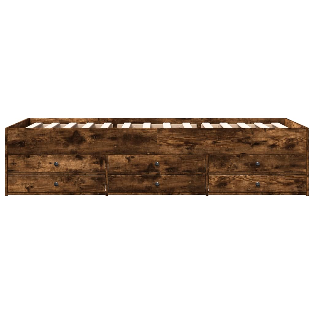vidaXL Tumbona con cajones madera ingeniería roble ahumado 90x190 cm