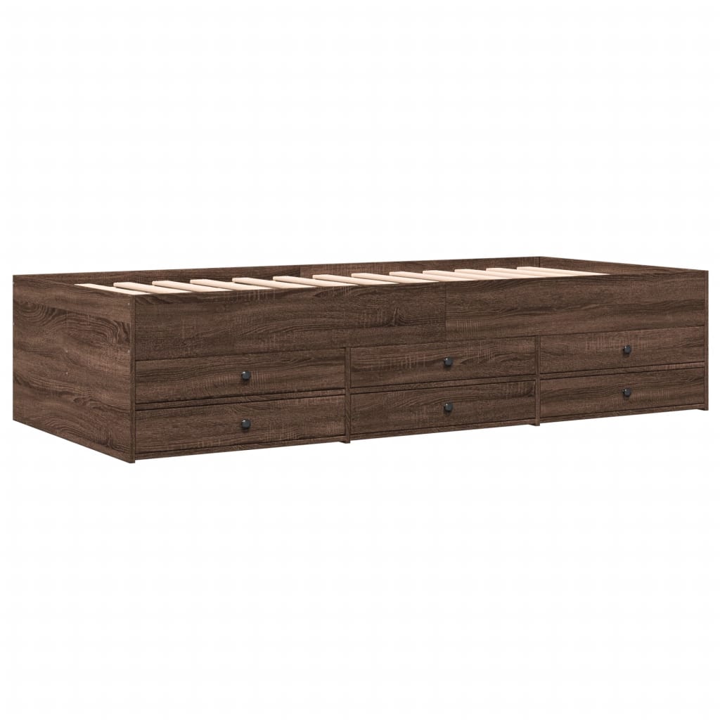 vidaXL Tumbona con cajones madera ingeniería roble marrón 90x190 cm