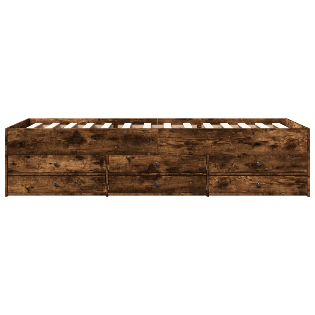 vidaXL Tumbona con cajones madera ingeniería roble ahumado 75x190 cm