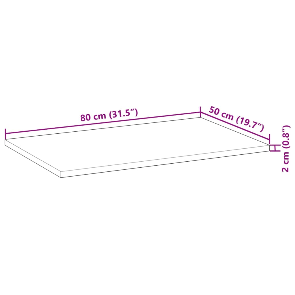 vidaXL Tablero escritorio madera maciza acacia sin tratar 80x50x2 cm