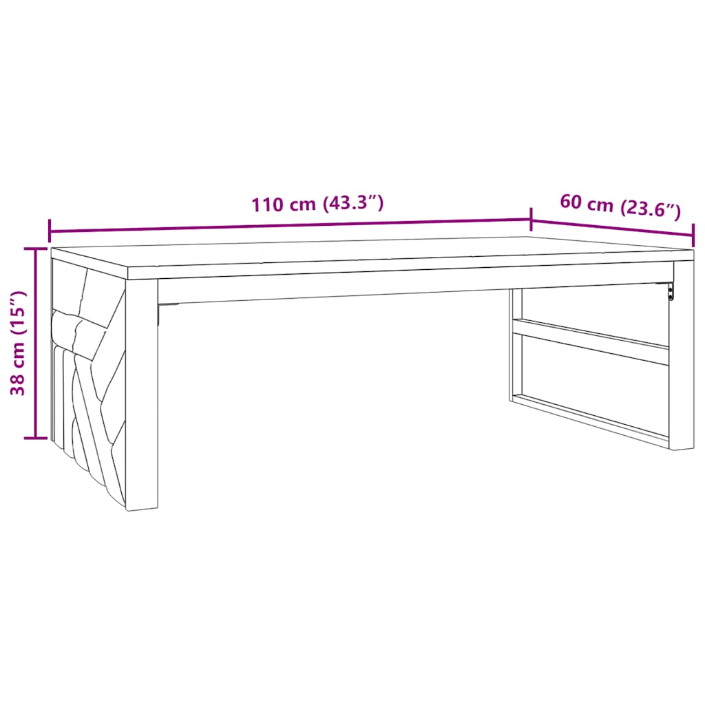 vidaXL Mesa de centro madera maciza de teca 110x60x38 cm