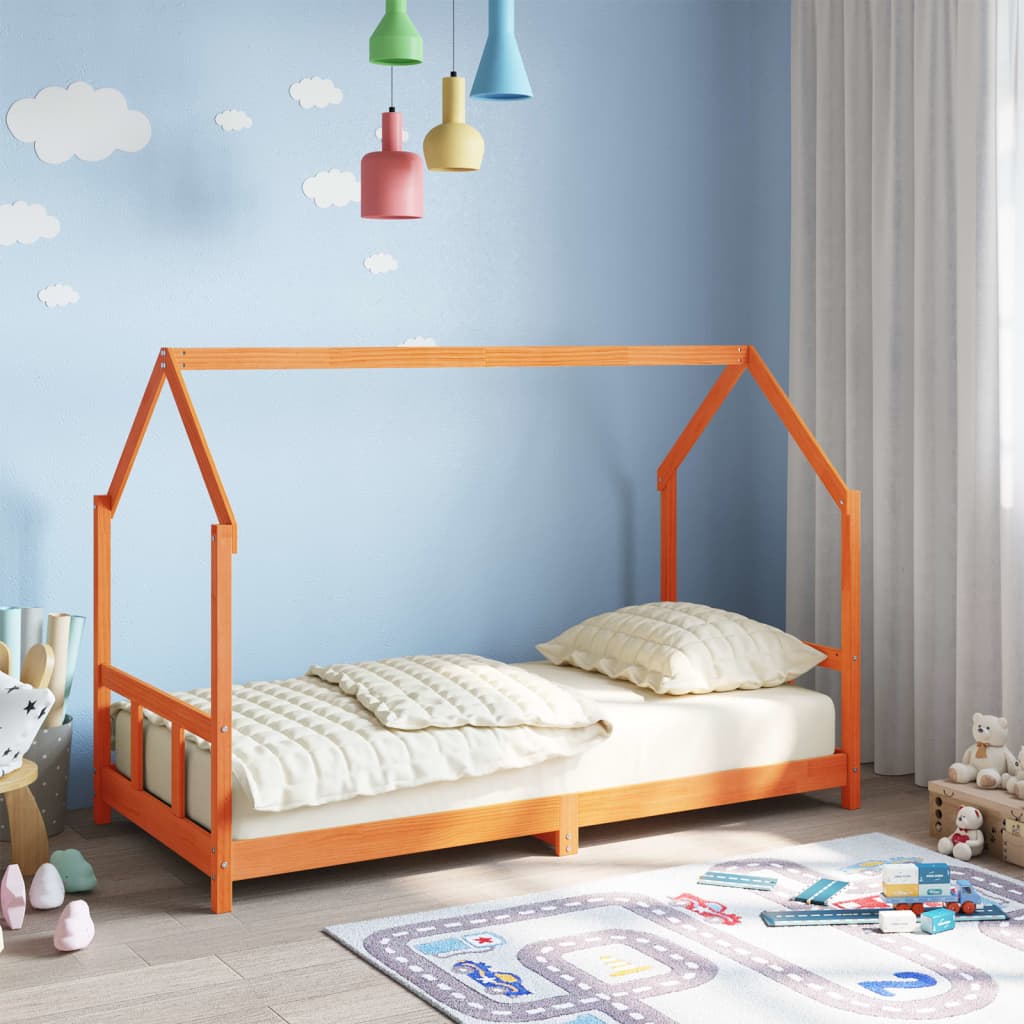 vidaXL Estructura de cama infantil madera de pino marrón cera 90x190cm