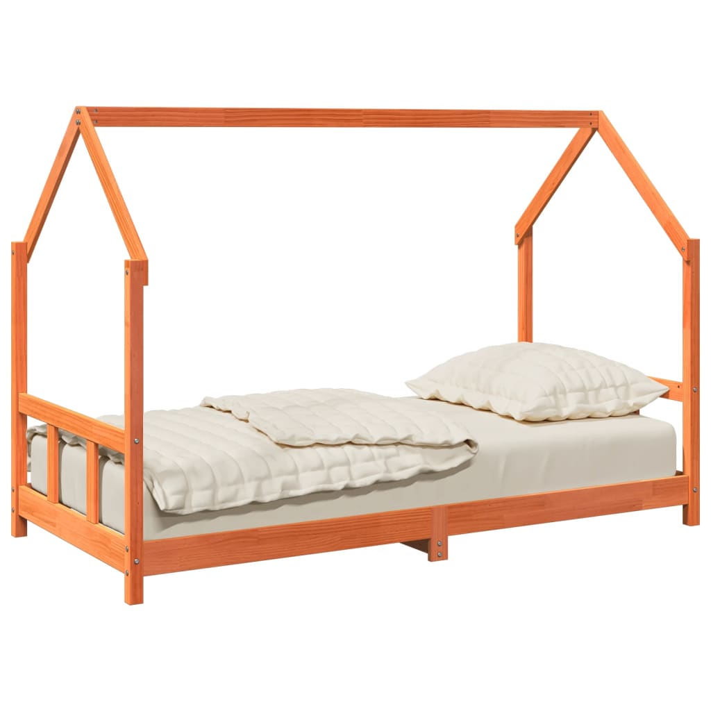 vidaXL Estructura de cama infantil madera de pino marrón cera 90x190cm