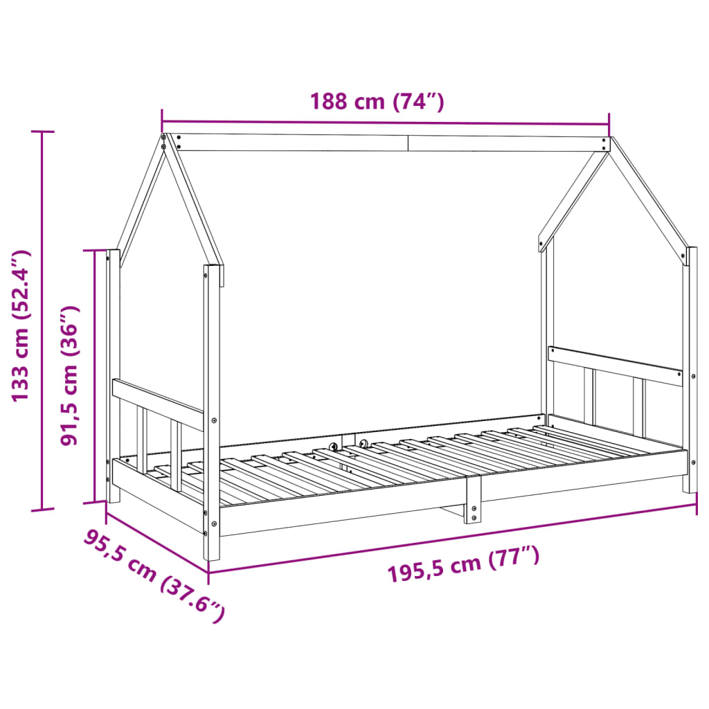 vidaXL Estructura de cama infantil madera de pino marrón cera 90x190cm