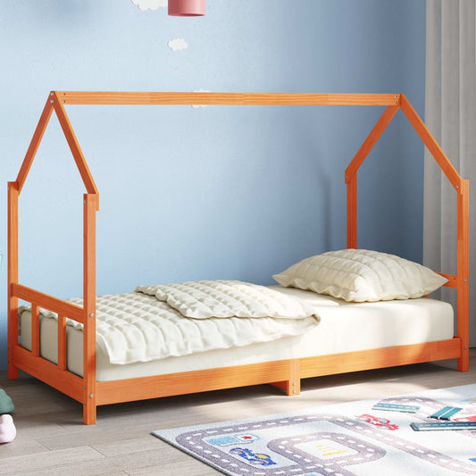 vidaXL Estructura de cama infantil madera de pino marrón cera 90x190cm