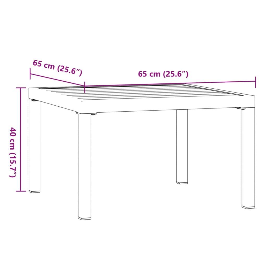 vidaXL Mesa de centro de jardín aluminio negro 65x65x40 cm