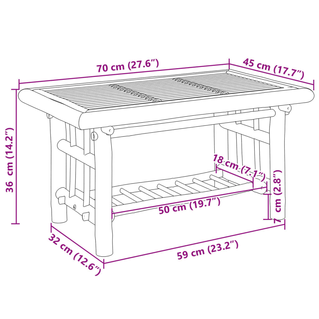 vidaXL Mesa de centro de bambú 70x45x36 cm