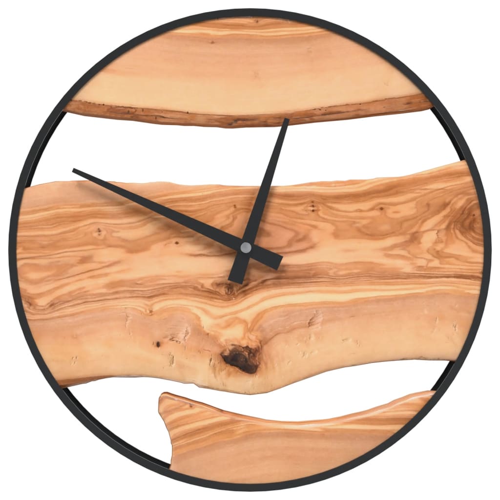 vidaXL Reloj de pared hierro y madera de olivo marrón Ø35 cm