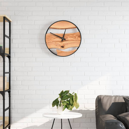 vidaXL Reloj de pared hierro y madera de olivo marrón Ø35 cm