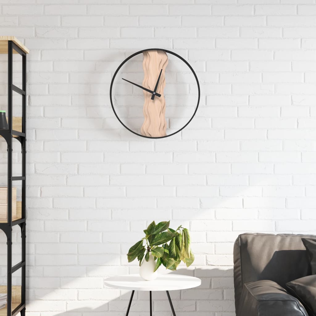 vidaXL Reloj de pared de hierro y madera de roble marrón Ø35 cm