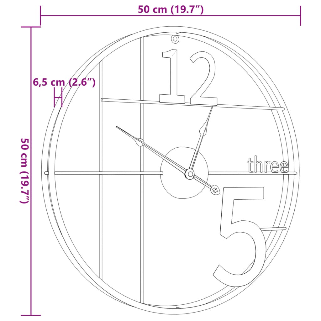 vidaXL Reloj de pared de hierro negro Ø50 cm