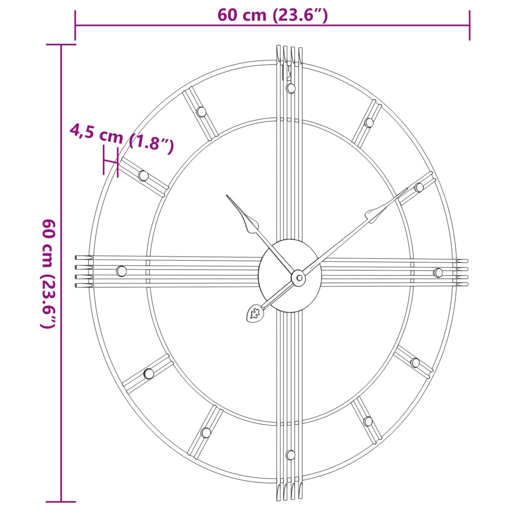 vidaXL Reloj de pared de hierro negro Ø60 cm