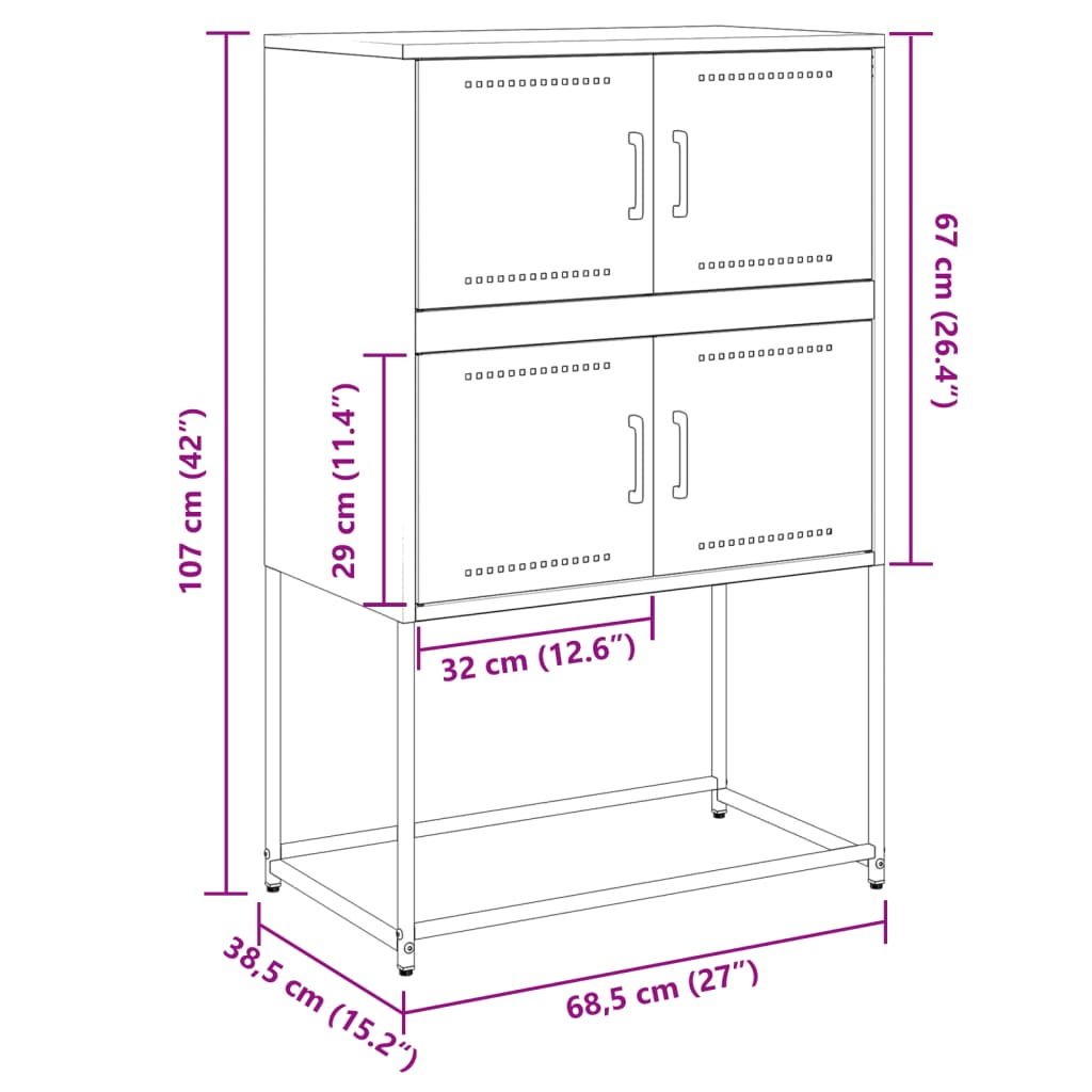 vidaXL Aparador de acero rosa 68,5x38,5x107 cm