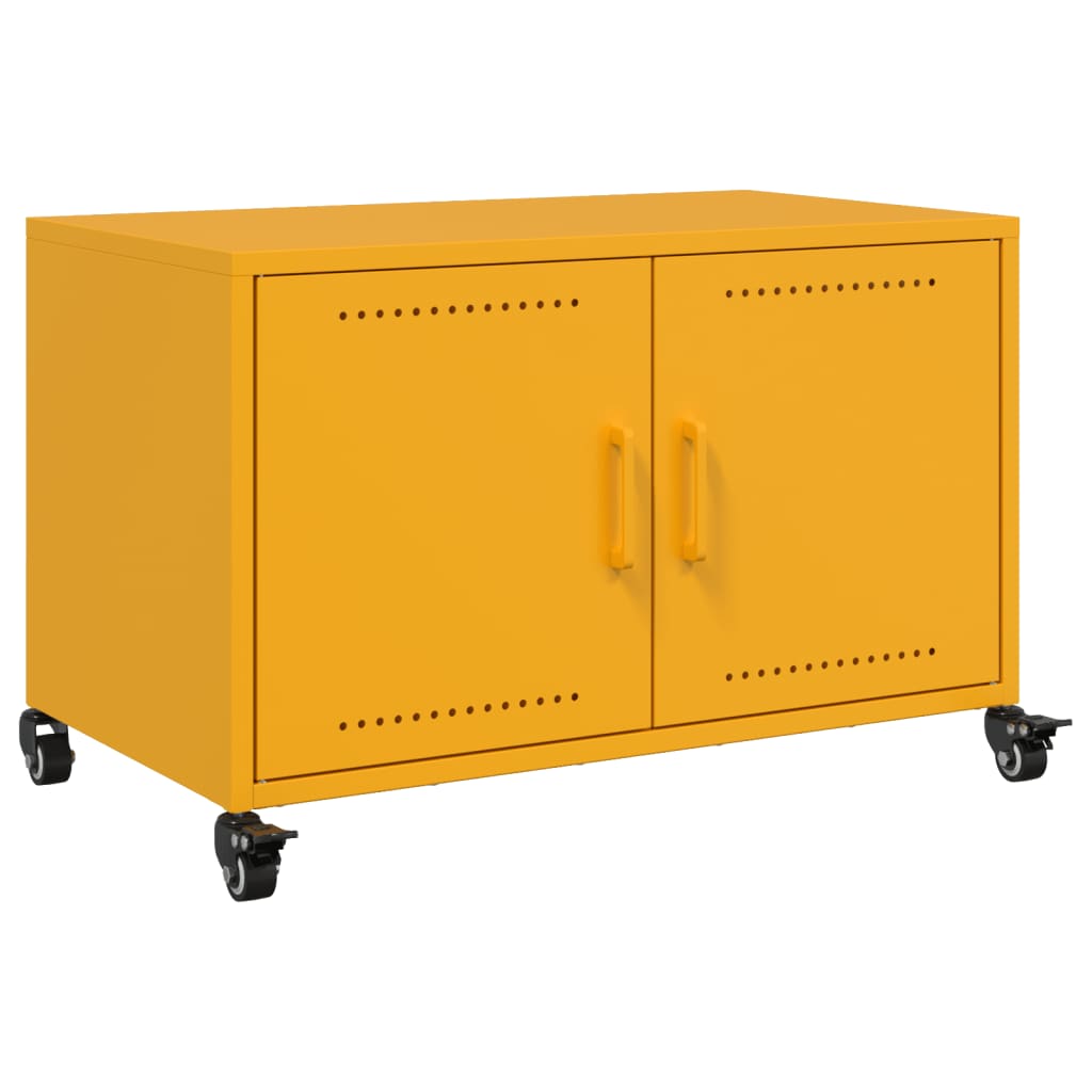 vidaXL Mueble TV acero laminado en frío amarillo mostaza 68x39x43,5 cm