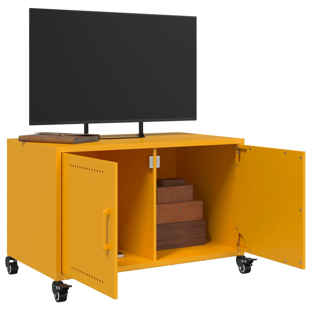 vidaXL Mueble TV acero laminado en frío amarillo mostaza 68x39x43,5 cm