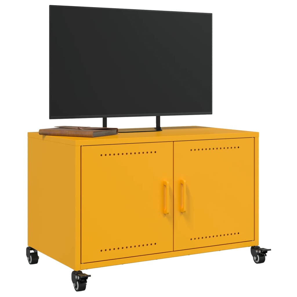 vidaXL Mueble TV acero laminado en frío amarillo mostaza 68x39x43,5 cm