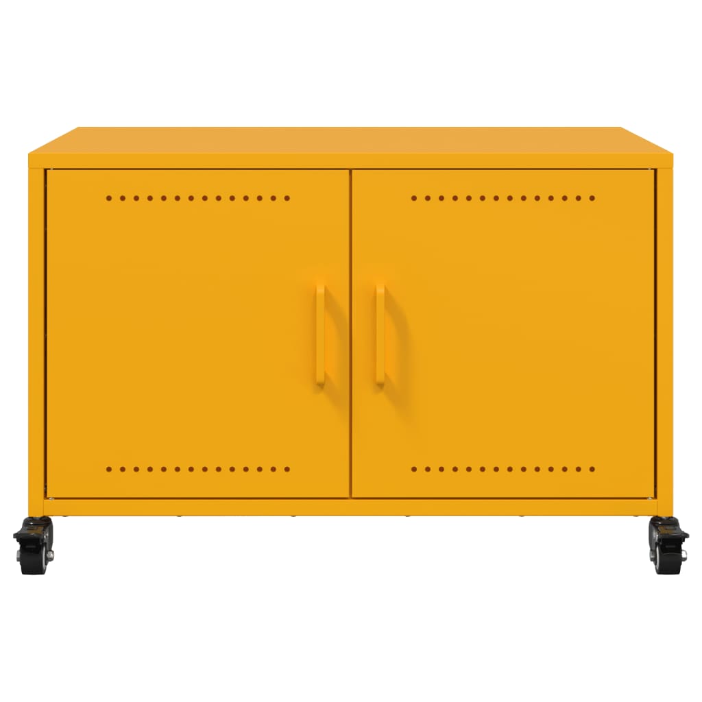 vidaXL Mueble TV acero laminado en frío amarillo mostaza 68x39x43,5 cm