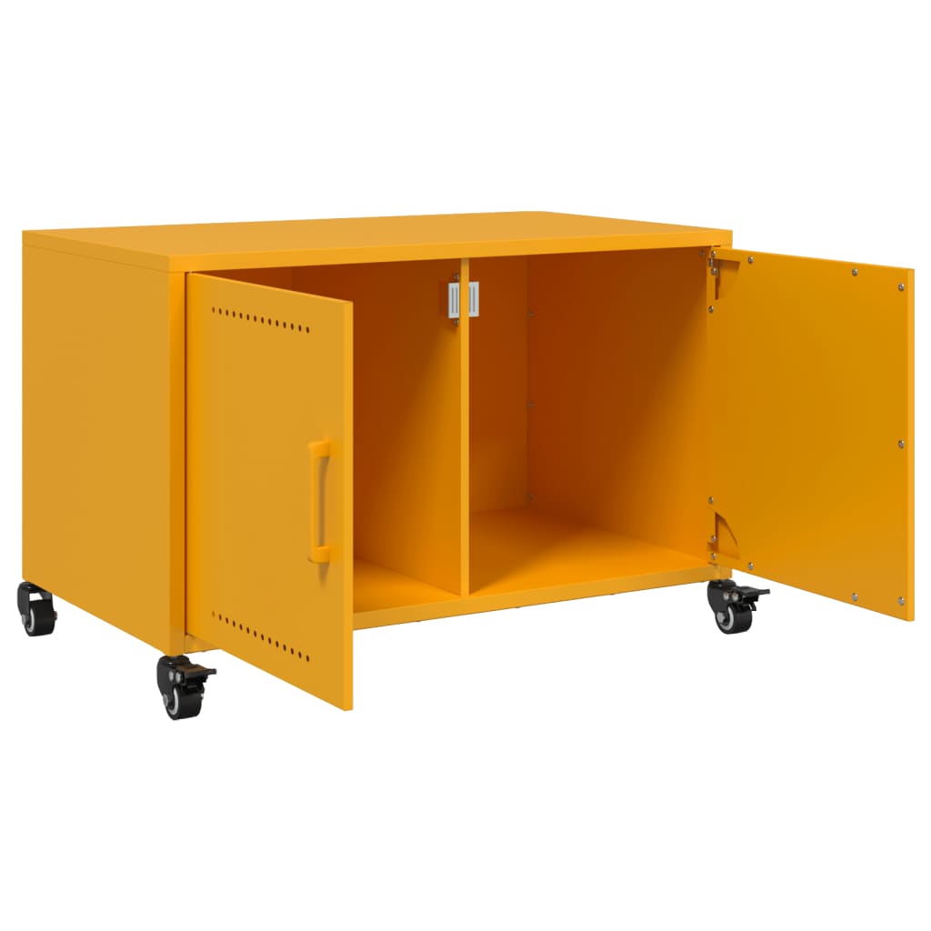 vidaXL Mueble TV acero laminado en frío amarillo mostaza 68x39x43,5 cm