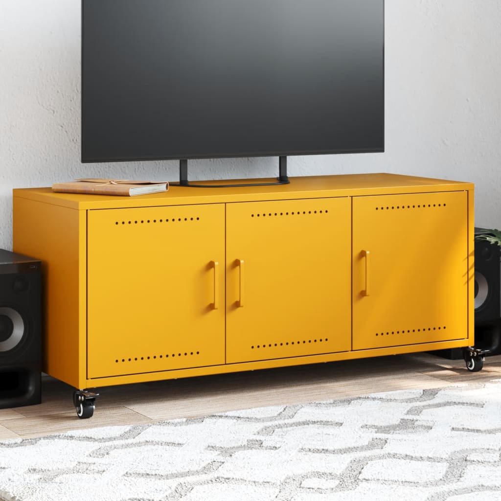 vidaXL Mueble de TV de acero amarillo mostaza 100,5x39x43,5 cm