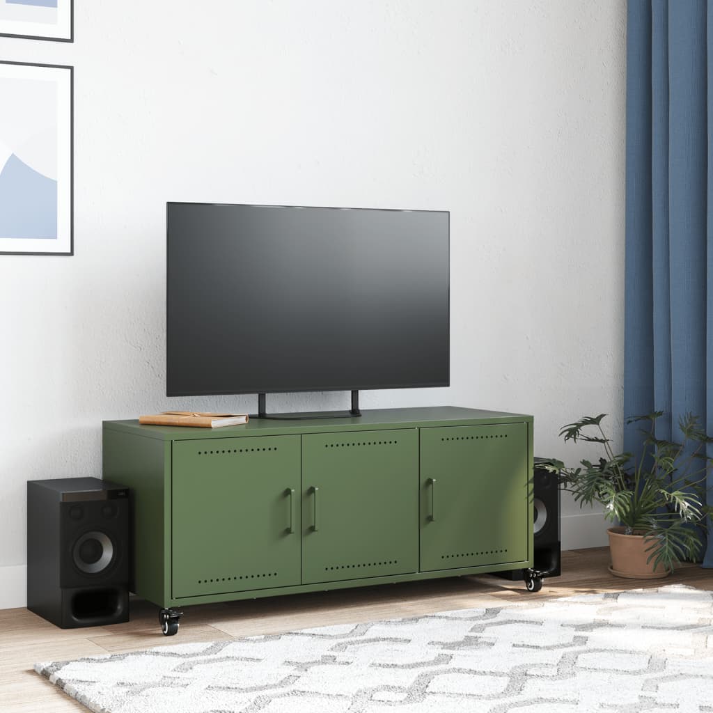 vidaXL Mueble TV acero laminado en frío verde oliva 100,5x39x43,5 cm