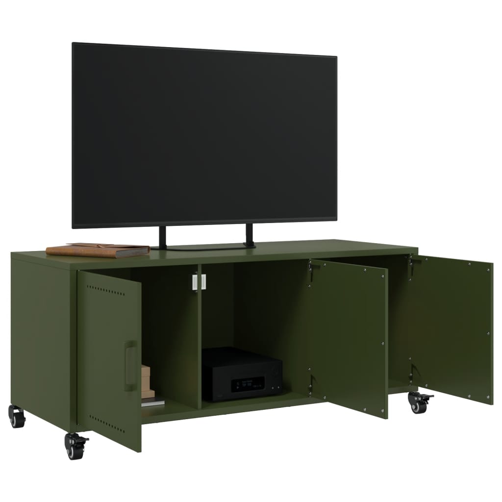 vidaXL Mueble TV acero laminado en frío verde oliva 100,5x39x43,5 cm