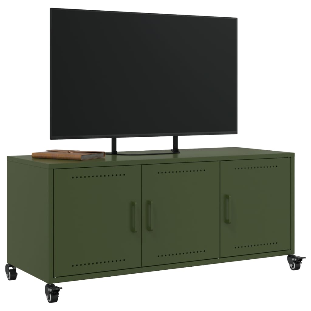 vidaXL Mueble TV acero laminado en frío verde oliva 100,5x39x43,5 cm