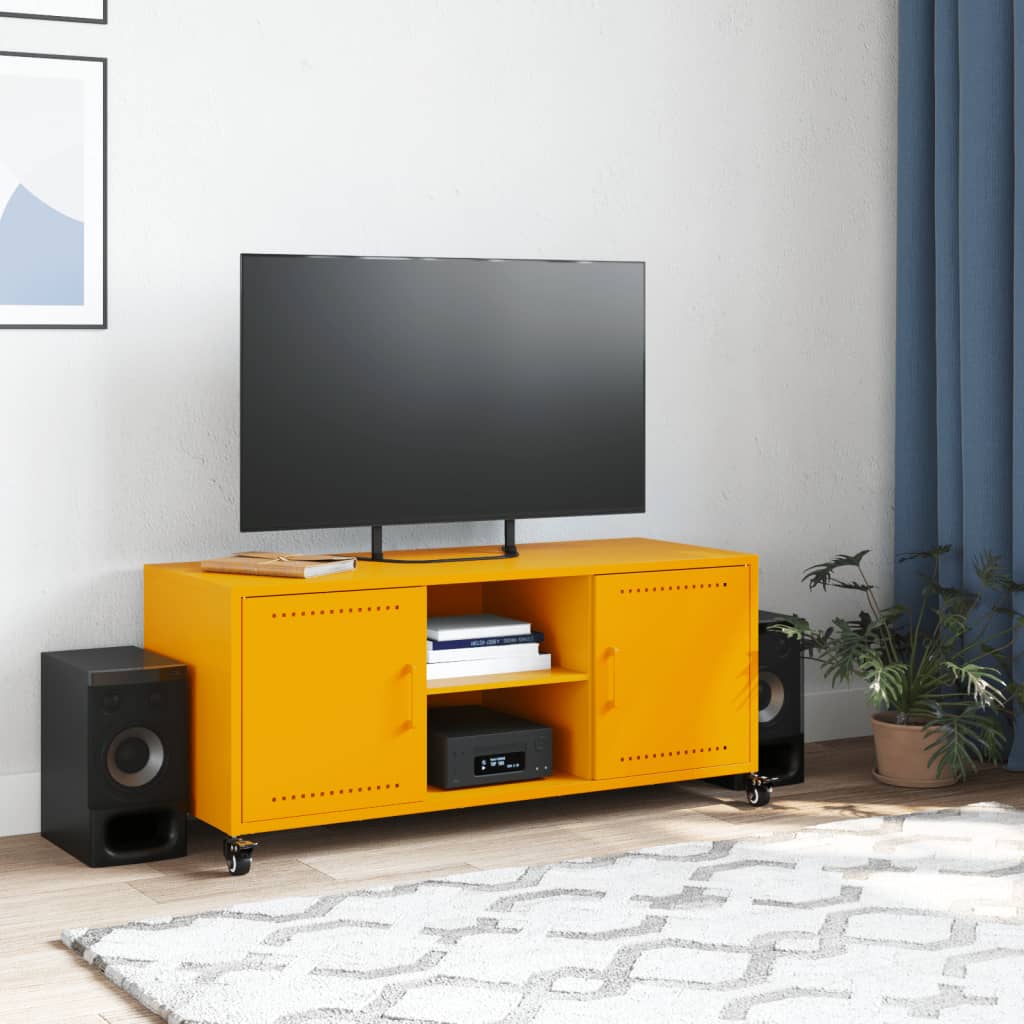 vidaXL Mueble de TV de acero amarillo mostaza 100,5x39x43,5 cm