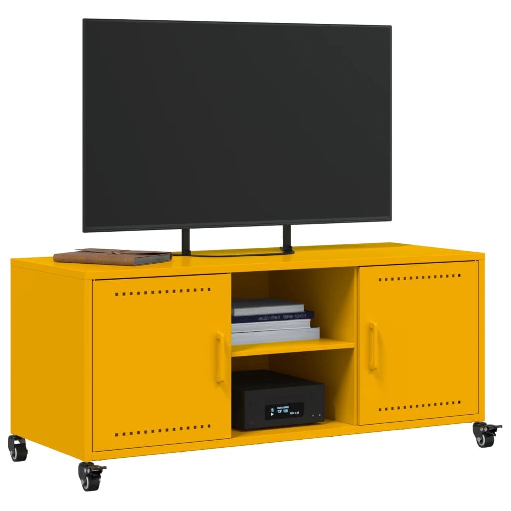 vidaXL Mueble de TV de acero amarillo mostaza 100,5x39x43,5 cm