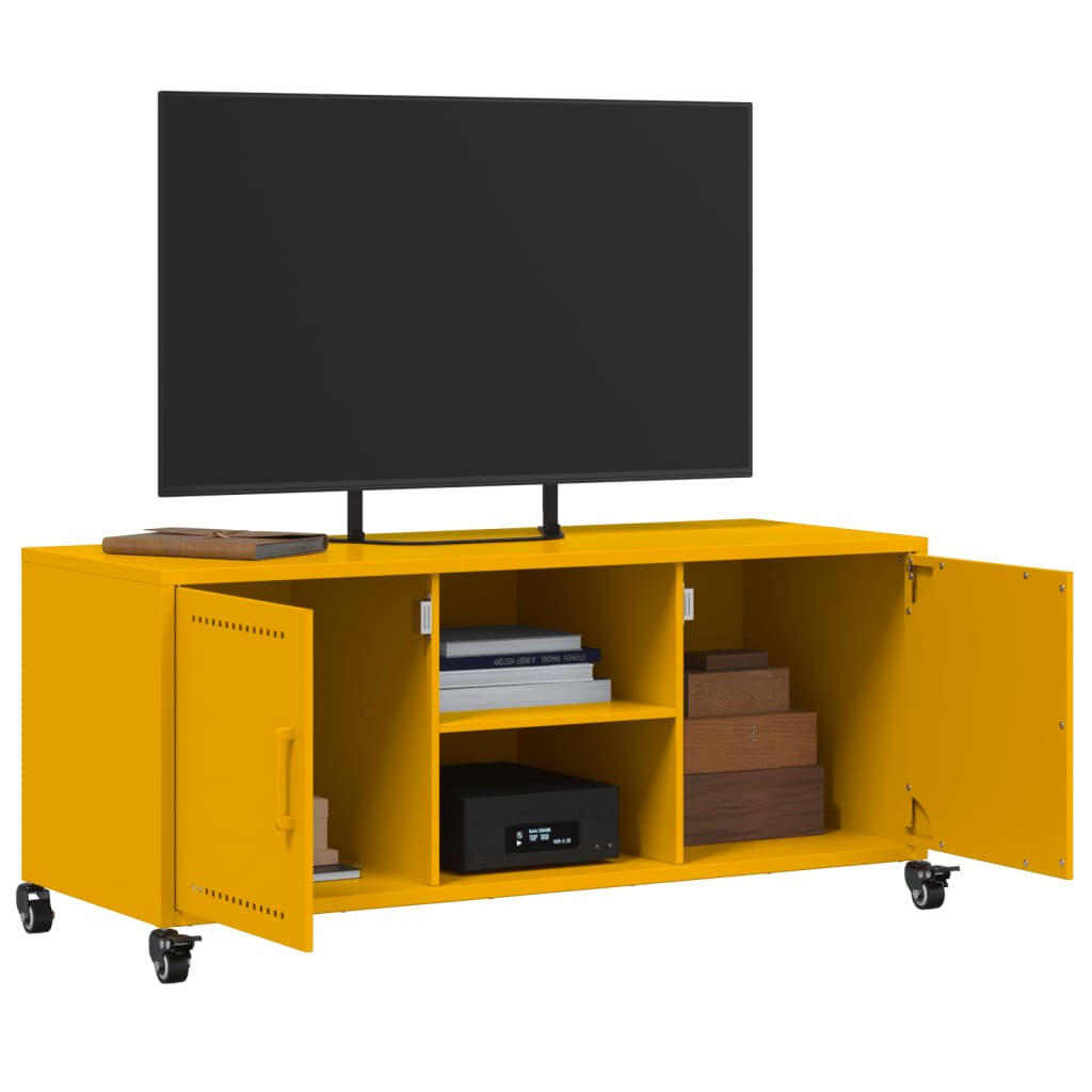 vidaXL Mueble de TV de acero amarillo mostaza 100,5x39x43,5 cm