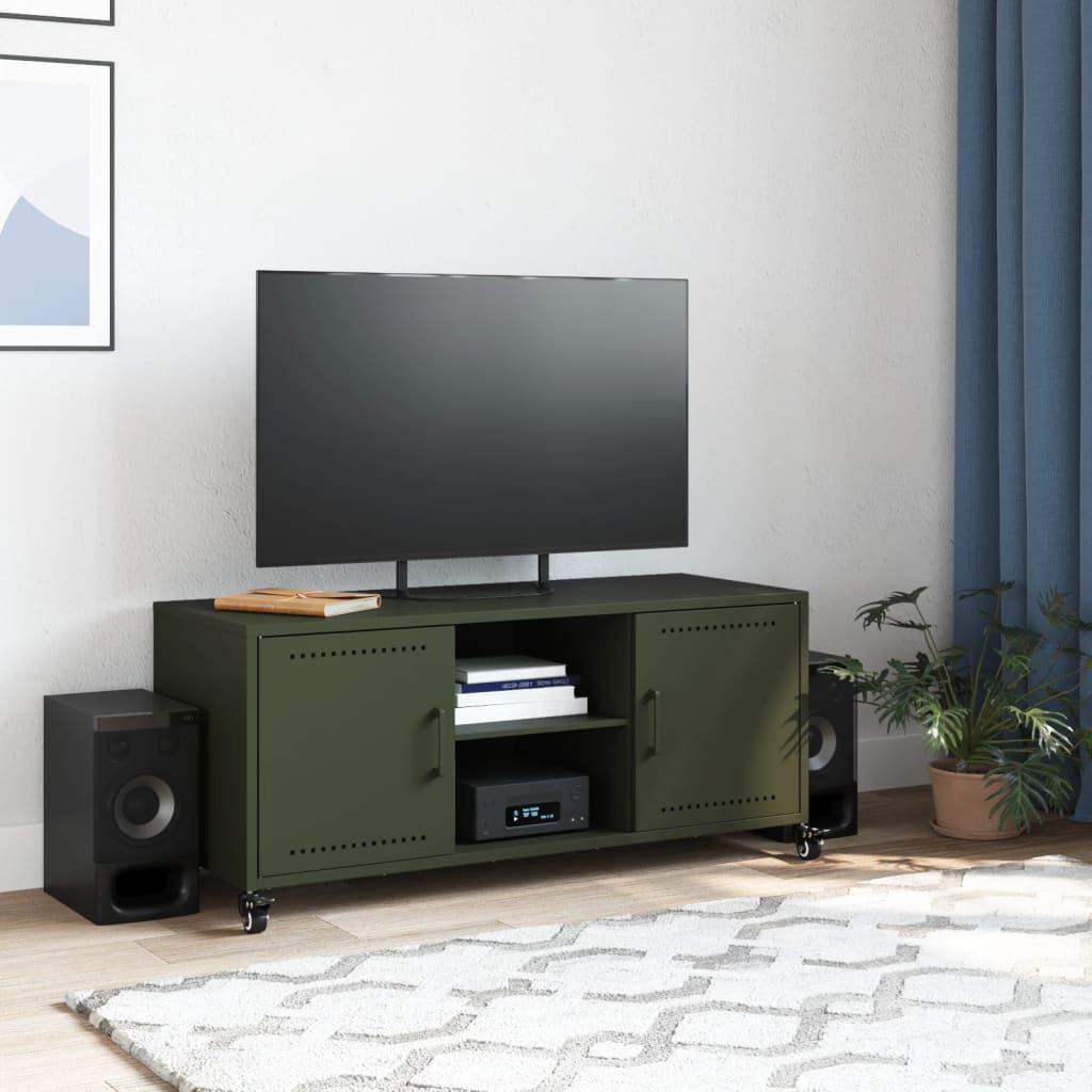 vidaXL Mueble TV acero laminado en frío verde oliva 100,5x39x43,5 cm