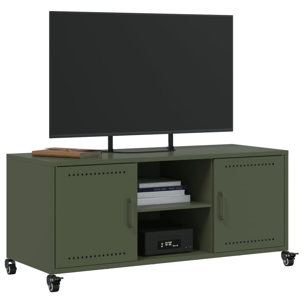 vidaXL Mueble TV acero laminado en frío verde oliva 100,5x39x43,5 cm