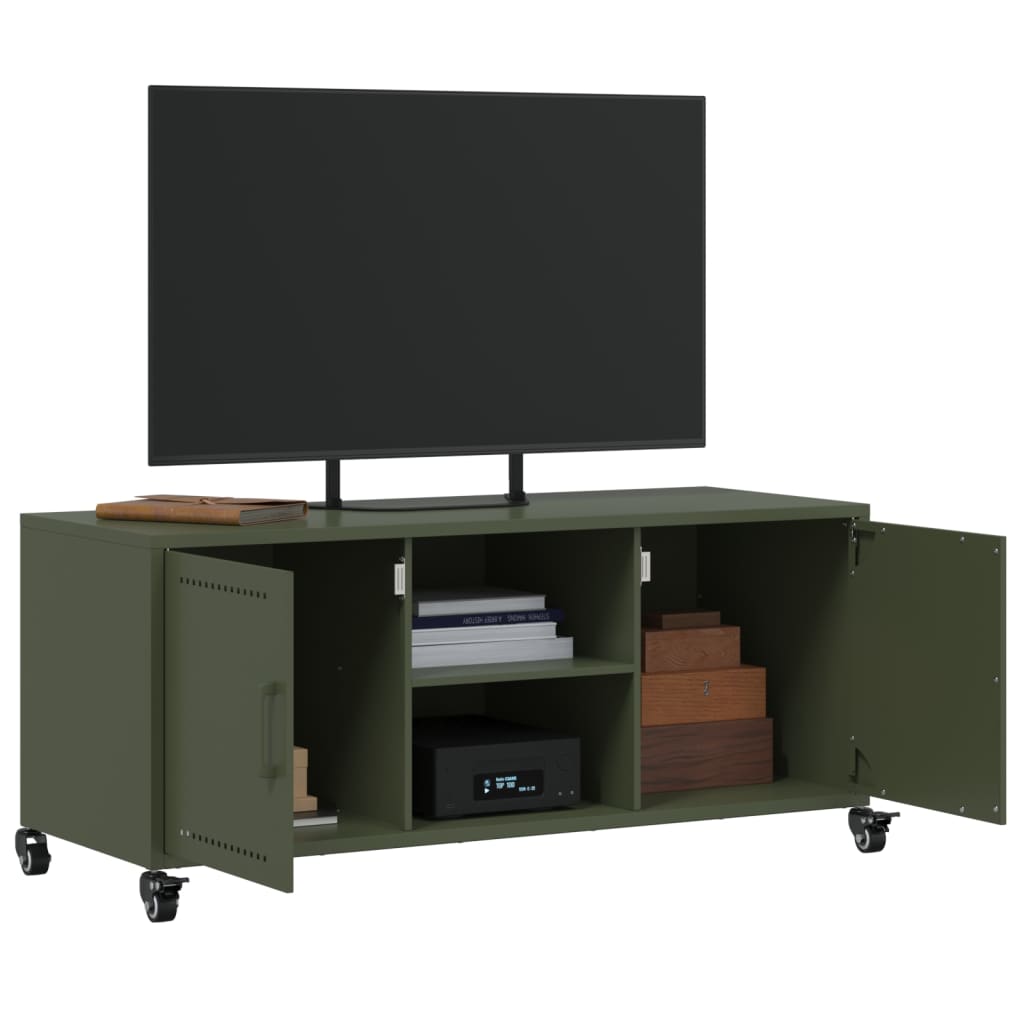 vidaXL Mueble TV acero laminado en frío verde oliva 100,5x39x43,5 cm