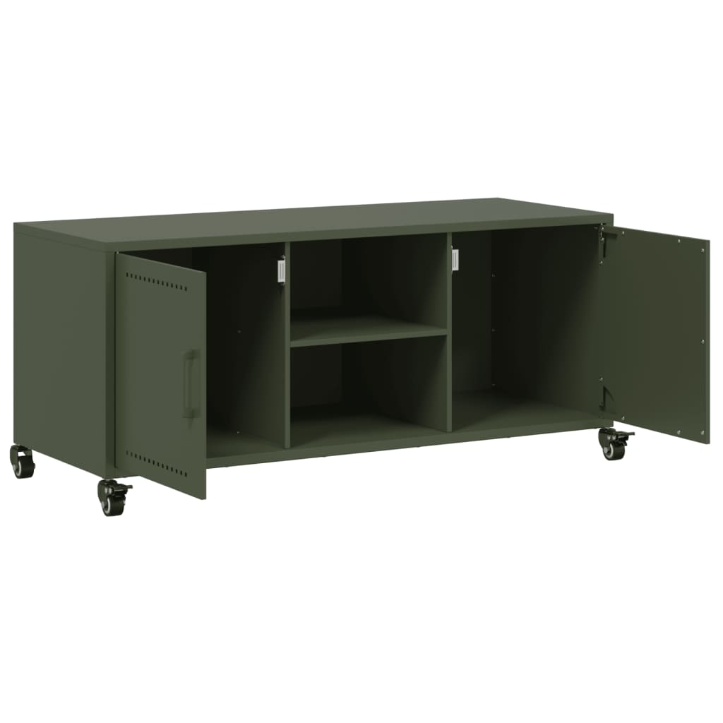 vidaXL Mueble TV acero laminado en frío verde oliva 100,5x39x43,5 cm