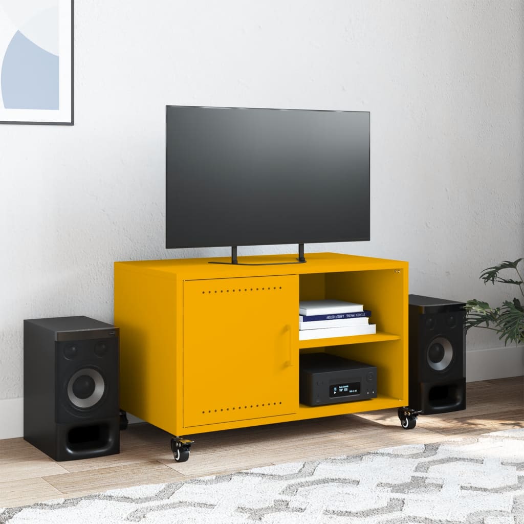 vidaXL Mueble de TV acero amarillo mostaza 68x39x43,5 cm