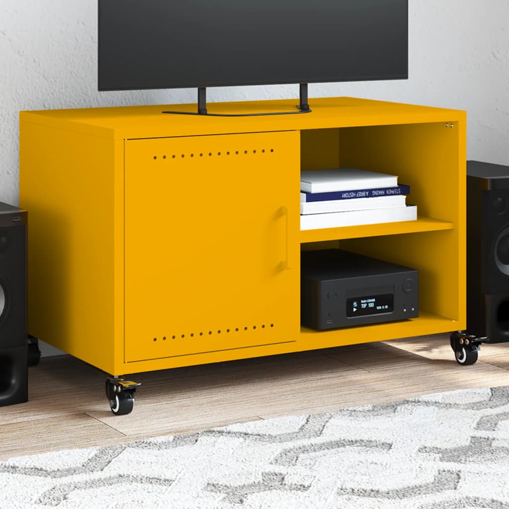 vidaXL Mueble de TV acero amarillo mostaza 68x39x43,5 cm