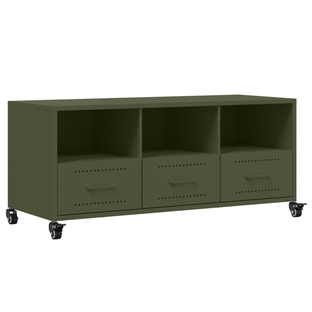 vidaXL Mueble TV acero laminado en frío verde oliva 100,5x39x43,5 cm