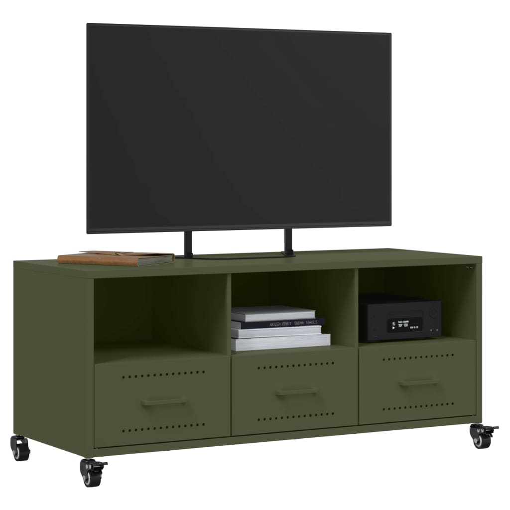 vidaXL Mueble TV acero laminado en frío verde oliva 100,5x39x43,5 cm