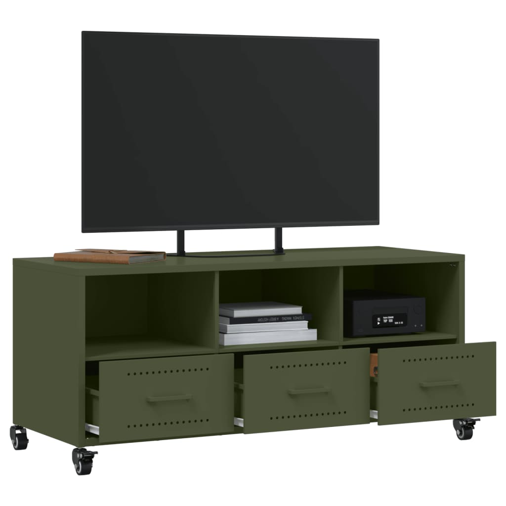 vidaXL Mueble TV acero laminado en frío verde oliva 100,5x39x43,5 cm