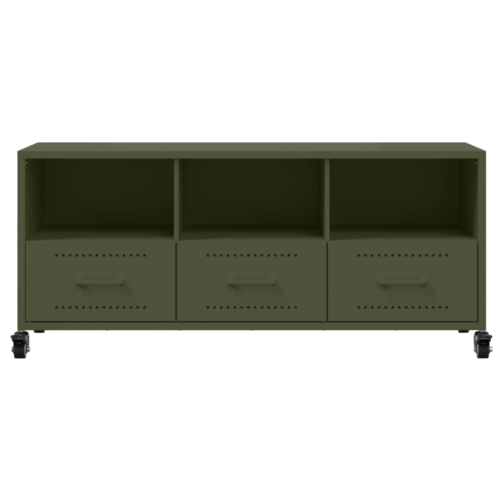 vidaXL Mueble TV acero laminado en frío verde oliva 100,5x39x43,5 cm