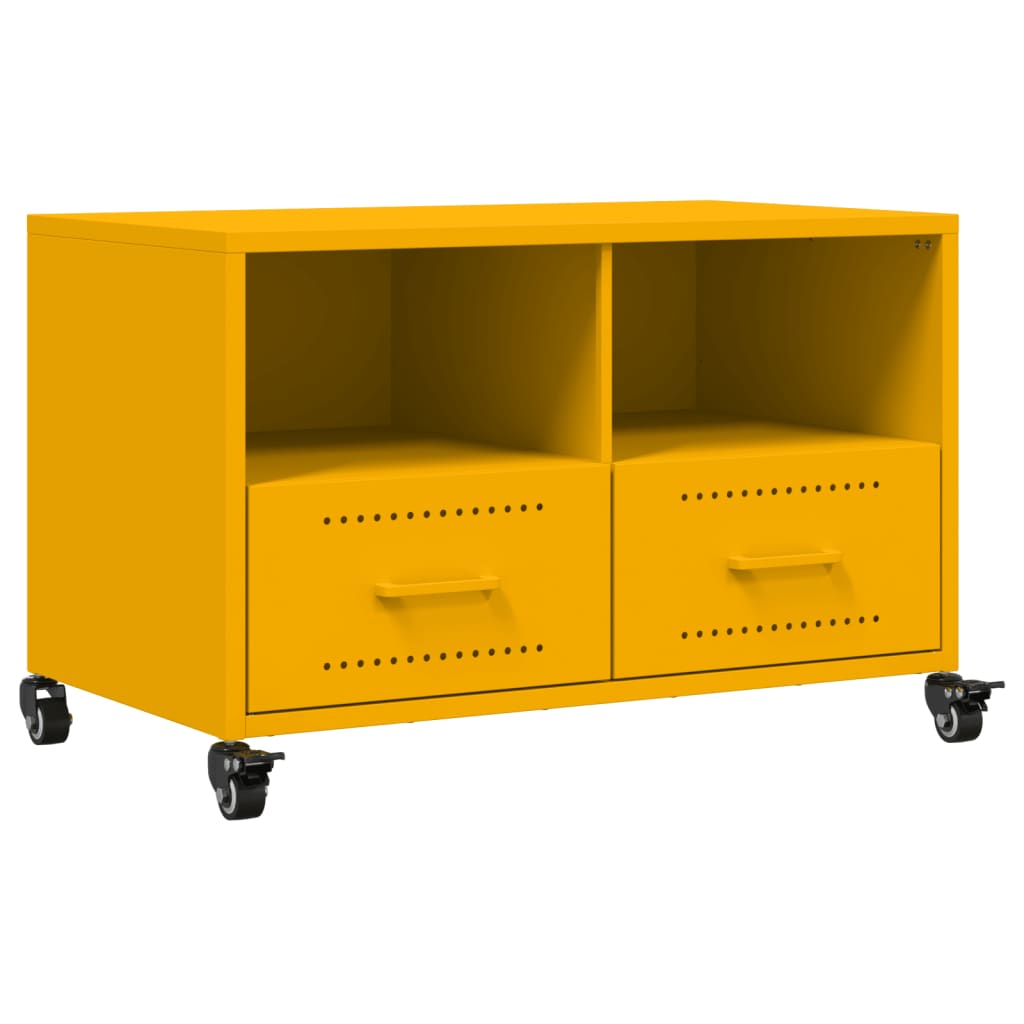 vidaXL Mueble TV acero laminado en frío amarillo mostaza 68x39x43,5 cm