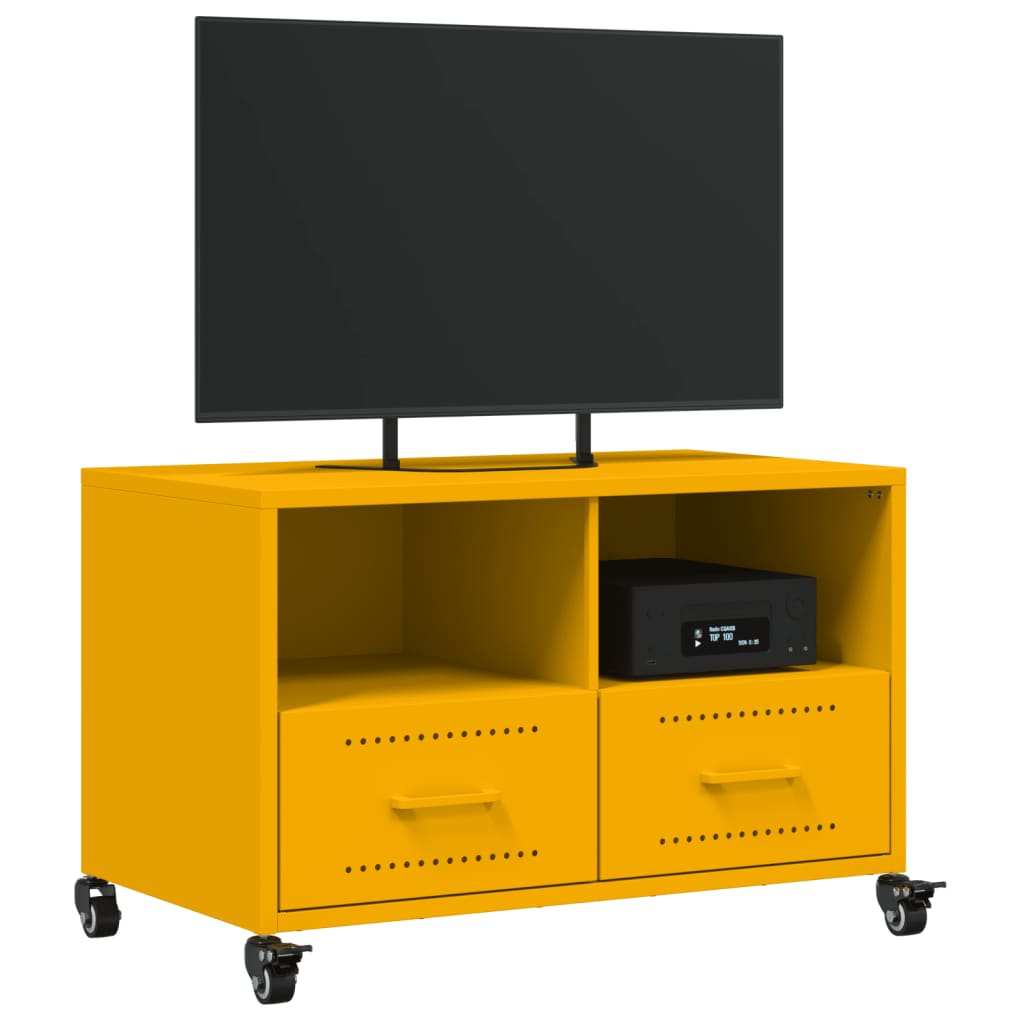 vidaXL Mueble TV acero laminado en frío amarillo mostaza 68x39x43,5 cm