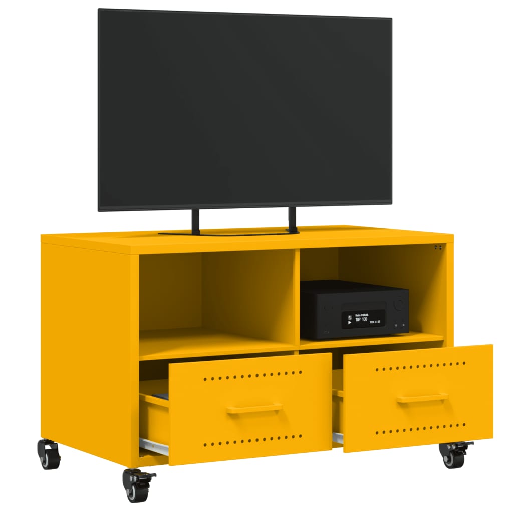 vidaXL Mueble TV acero laminado en frío amarillo mostaza 68x39x43,5 cm